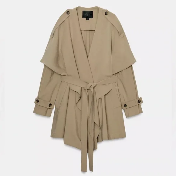 ZARA ZW COLLECTION FLOWY SHORT TRENCH - Picture 5 of 8